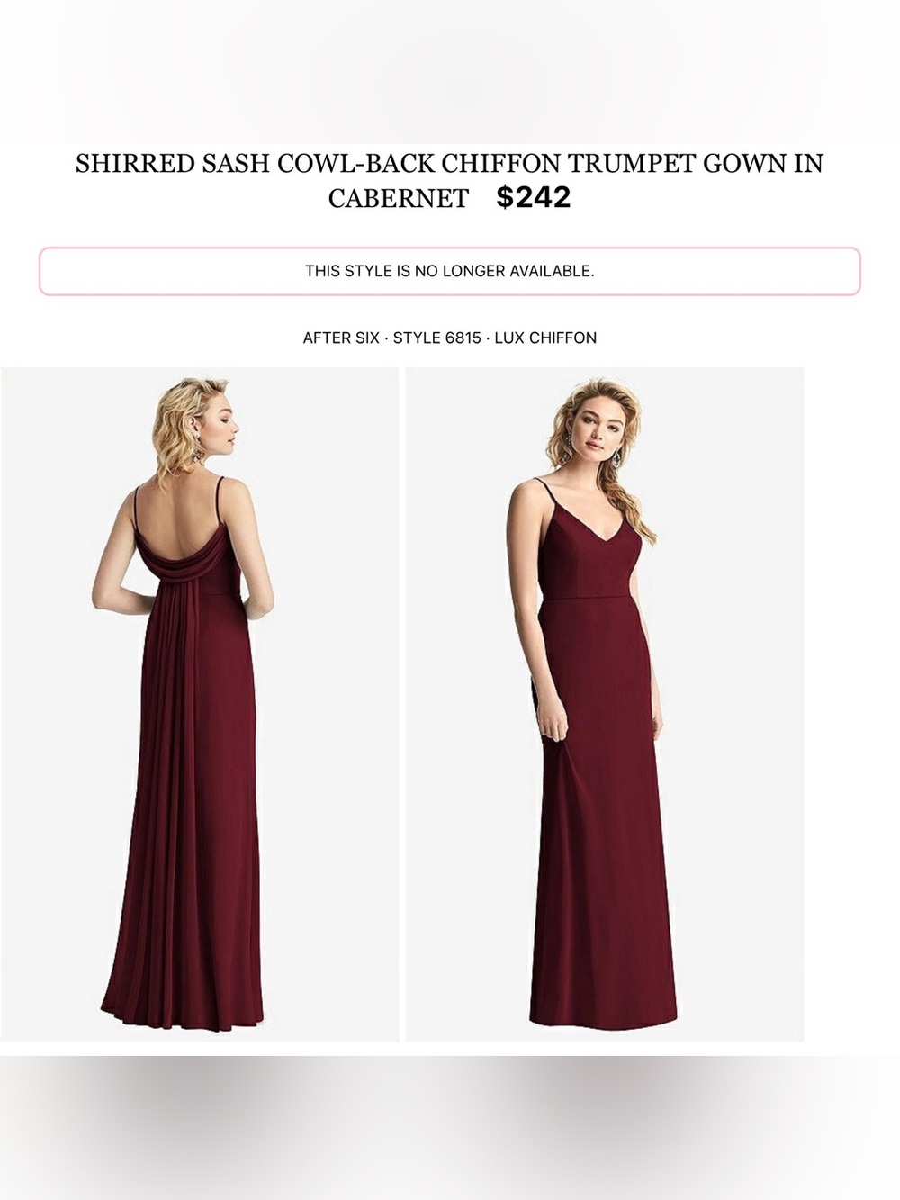 After Six Cabernet V-Neck Cowl-Back Chiffon Maxi Dress